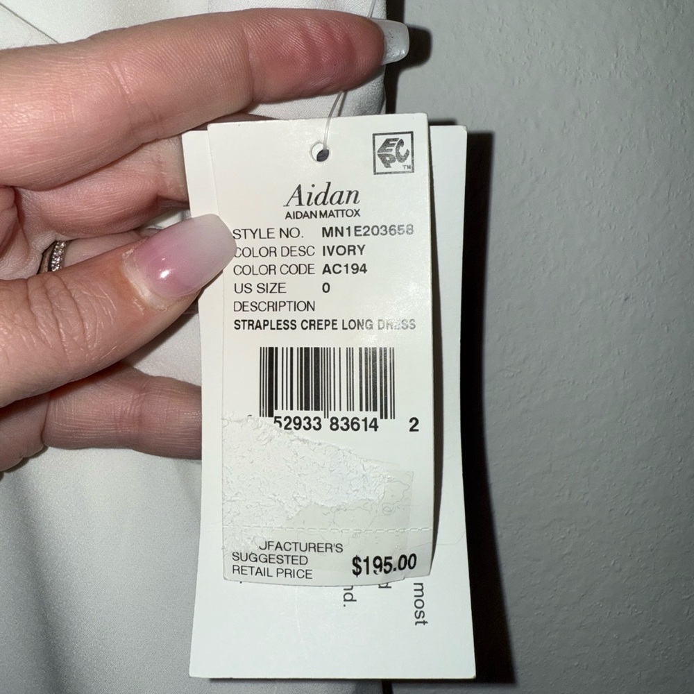 New Aidan Mattox Strapless Crepe Long Dress in Ivory - Picture 7 of 15